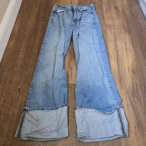 Wide Leg Two-Tone Blue Denim Jeans